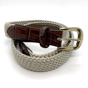 Brighton Solid Brass Leather Elastic Braided Stretch Belt Casual Contemporary